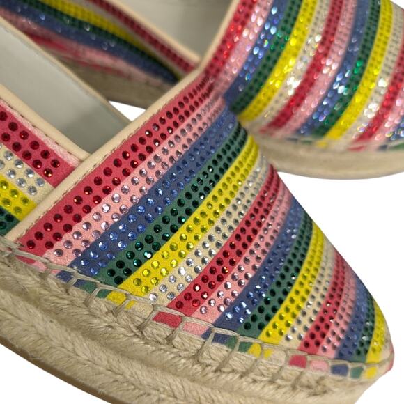 Alice + Olivia Espadrille Dalyn Platform Shoes 8 Crystal Rainbow Striped Slip On - Picture 11 of 12